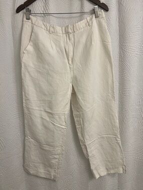 H&M Off-White Linen-Blend Cropped Trousers
